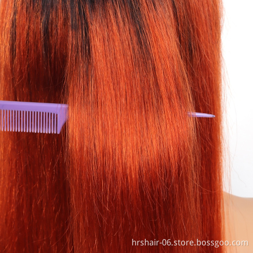 Wholesale Straight 1b/orange Color Wig Brazilian Remy Hair Human Hair Wigs For Women Ombre Color Full Machine Made Wig With Bang